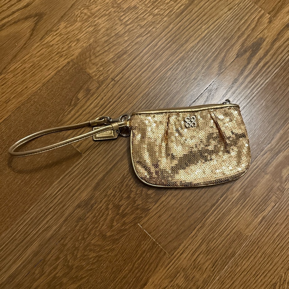 Coach Gold Sequin Wristlet Clutch